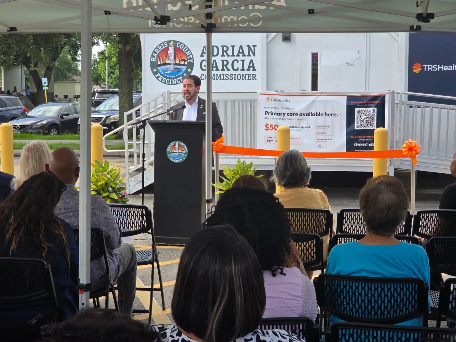 Harris County Precinct 2 Commissioner Adrian Garcia speaking at the Access2Health ribbon cutting