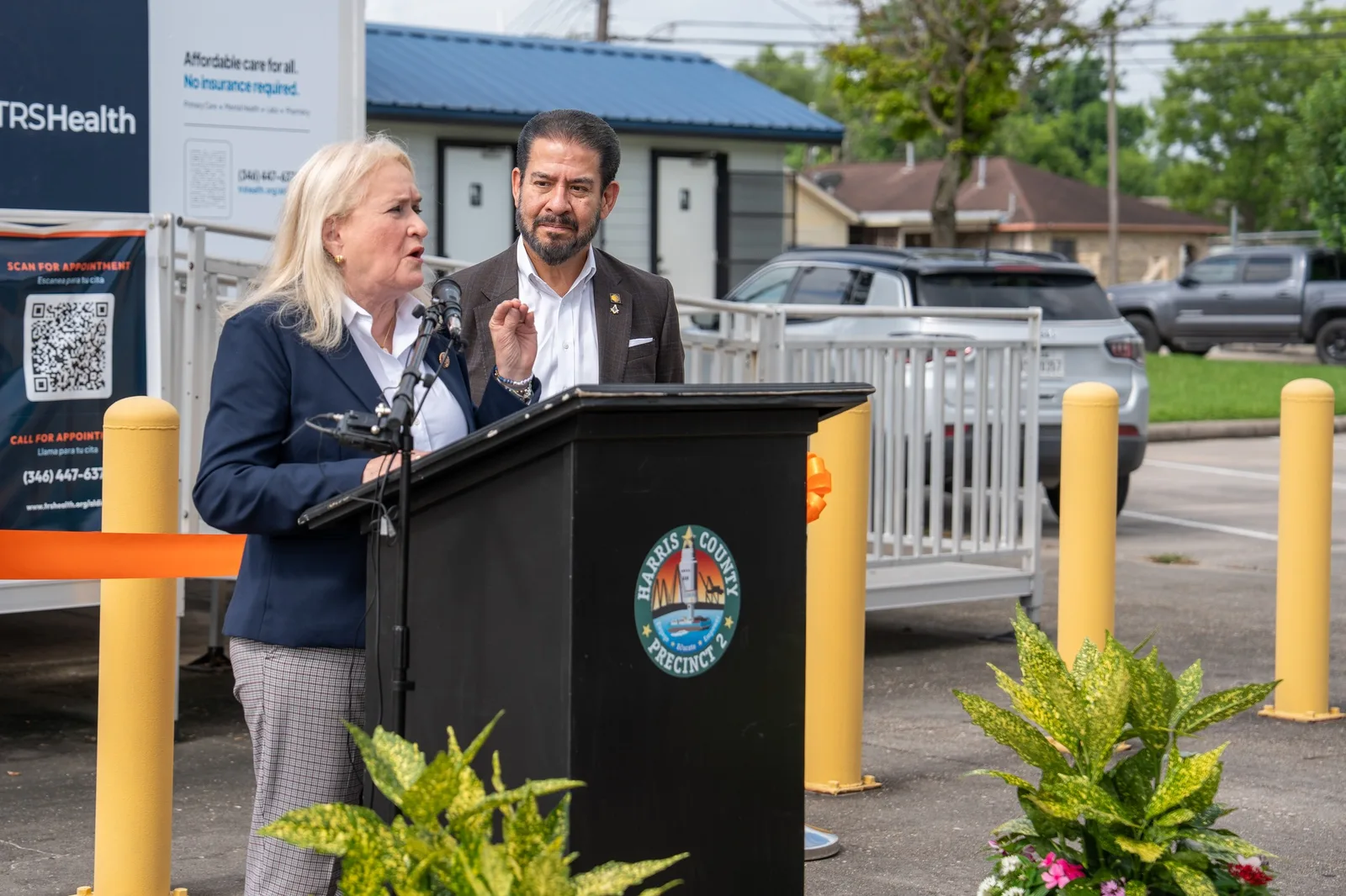 Congresswoman Sylvia Garcia with Commissioner Adrian Garcia at the Access2Health ribbon cutting in Aldine