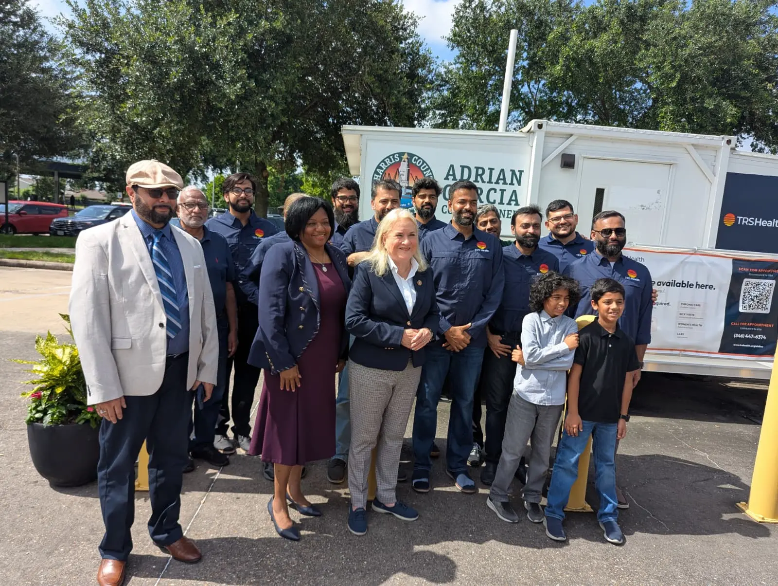 The TRS Health team with Congresswoman Sylvia Garcia at the Access2Health Smart Pod in Aldine