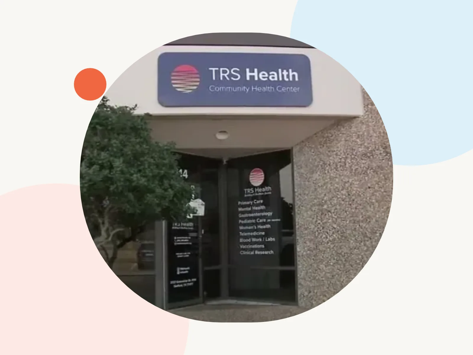 Entrance of the TRS Health clinic in Stafford, TX